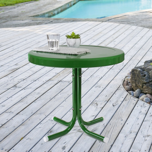 22" Outdoor Retro Round Tulip Metal Side Table  Green