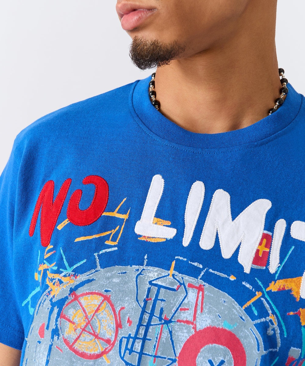  Reason Clothing No Limits Skull Applique Short Sleeve Tee - Blue - BLUE - Bonton