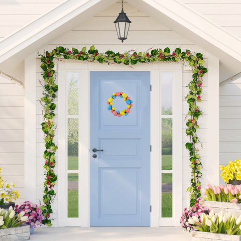 10" Pink  Yellow and Blue Floral Stem Easter Egg Spring Wreath
