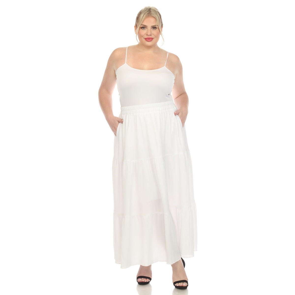  White Mark Plus Size Pleated Tiered Maxi Skirt - 1X - Bonton