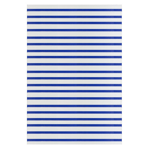 4' X 6' Blue and White Striped Rectangular Outdoor Area Rug
