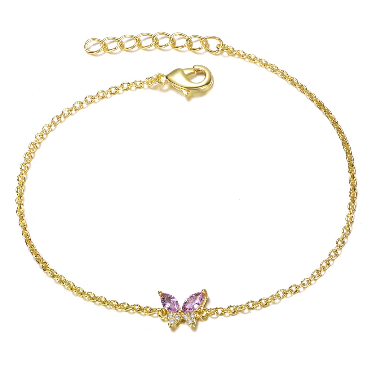  GigiGirl GiGiGirl 14k Gold Plated With Pink Cubic Zirconia Butterfly Charm Bracelet - Default Title - Bonton