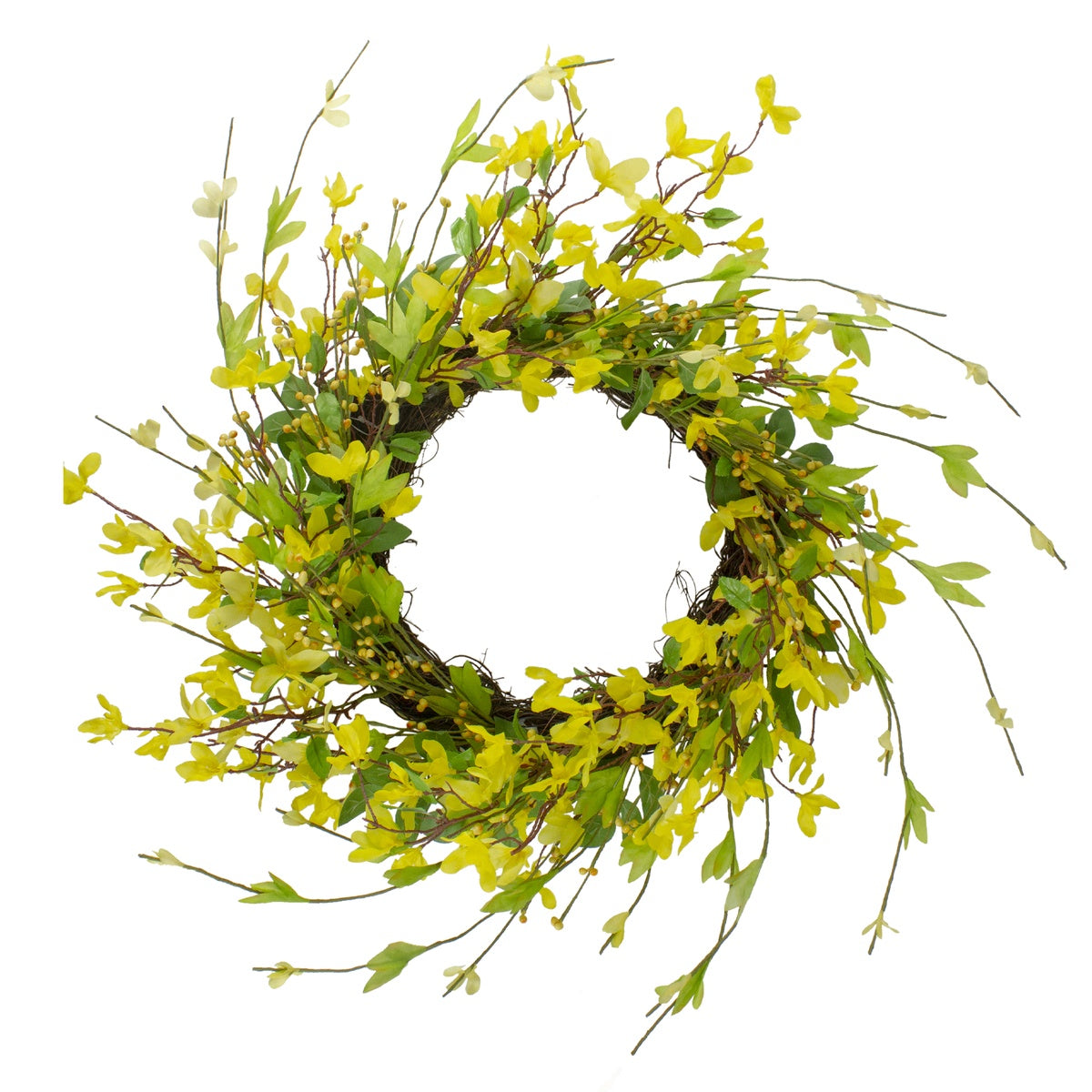  Northlight Forsythia and Leaves Artificial Spring Floral Wreath  Yellow - 20-Inch - Default Title - Bonton