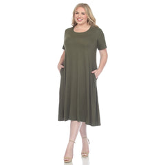 Plus Size Short Sleeve Pocket Swing Midi Dress