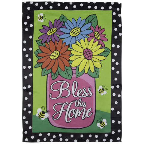 Bless This Home Bouquet With Vase Outdoor House Flag 28" X 40"