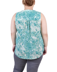 Plus Size Sleeveless Jacquard Y Neck Top