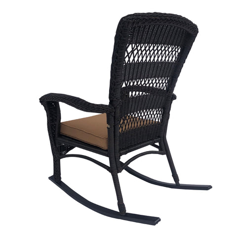 42" Dark Brown Resin Wicker Rocker Chair With Cushion