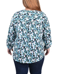 Plus Size Long Roll Tab Sleeve Pintuck Front Blouse