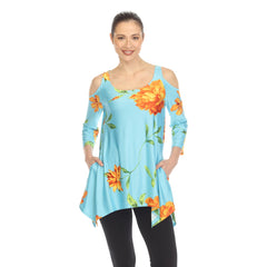 Women's Floral Printed Cold Shoulder Tunic