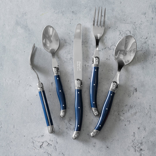 Laguiole Connoisseur 20-Piece 18/10 Stainless-Steel Flatware Set With Navy Handles