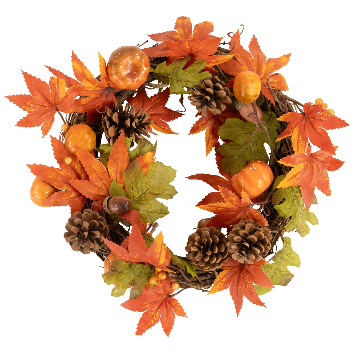  Northlight Autumn Leaves With Pine Cones and Pumpkins Fall Harvest Wreath  10-Inch  Unlit - Default Title - Bonton