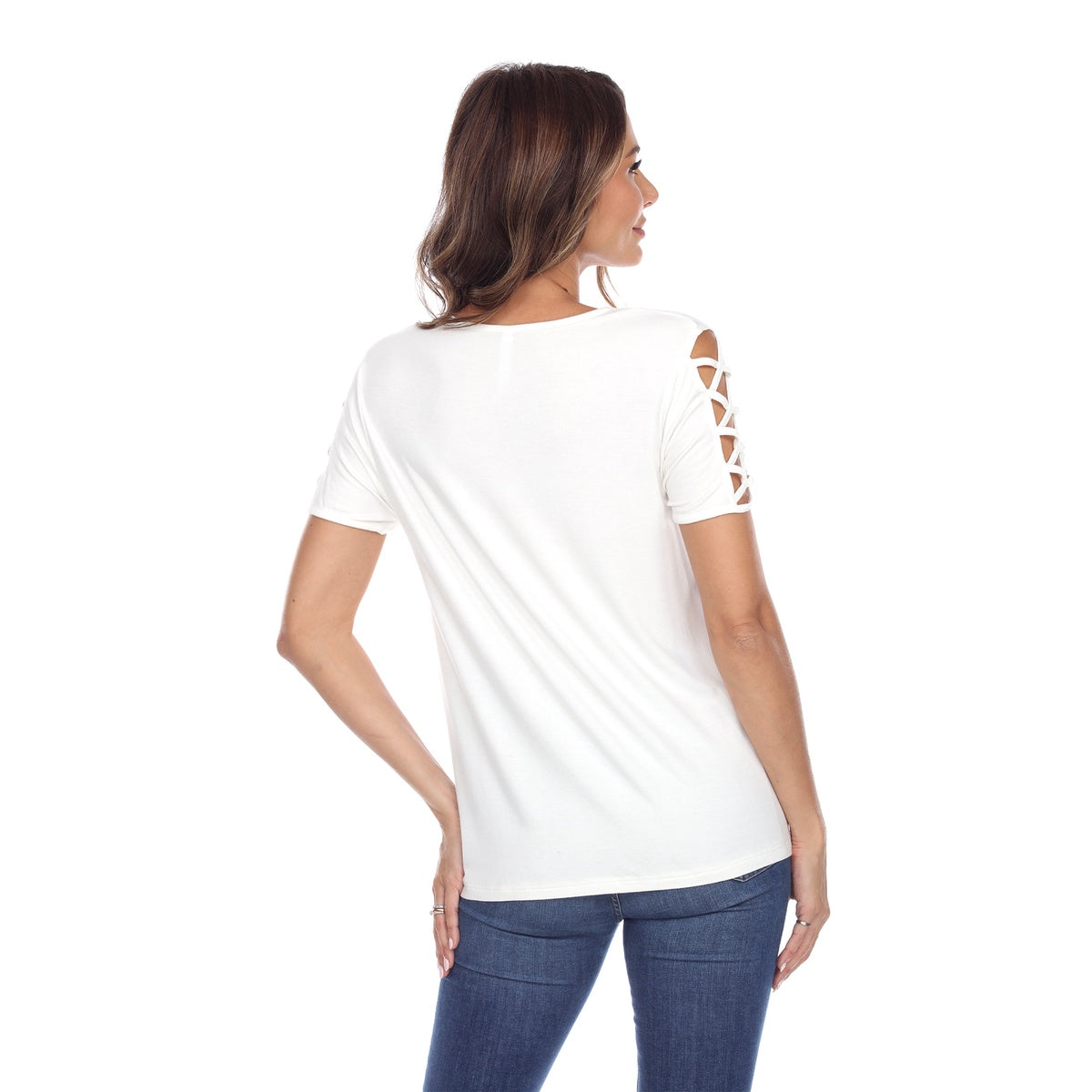  White Mark Women's Keyhole Neck Cutout Short Sleeve Top - S - Bonton