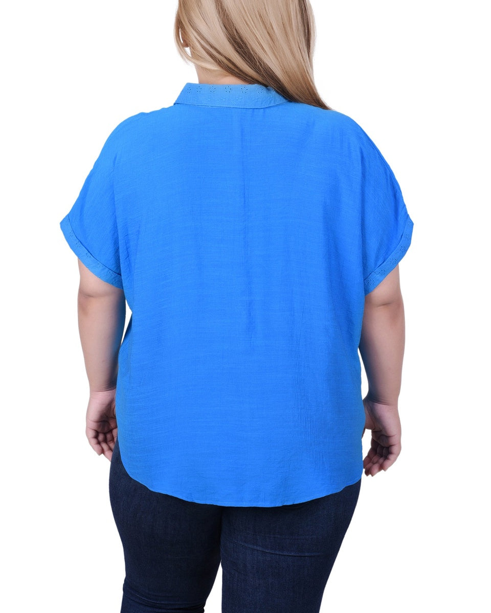  NY Collection Short Extended Sleeve Blouse - Blue - Bonton