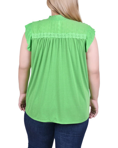 Plus Size Short Flutter Sleeve Crepon Blouse