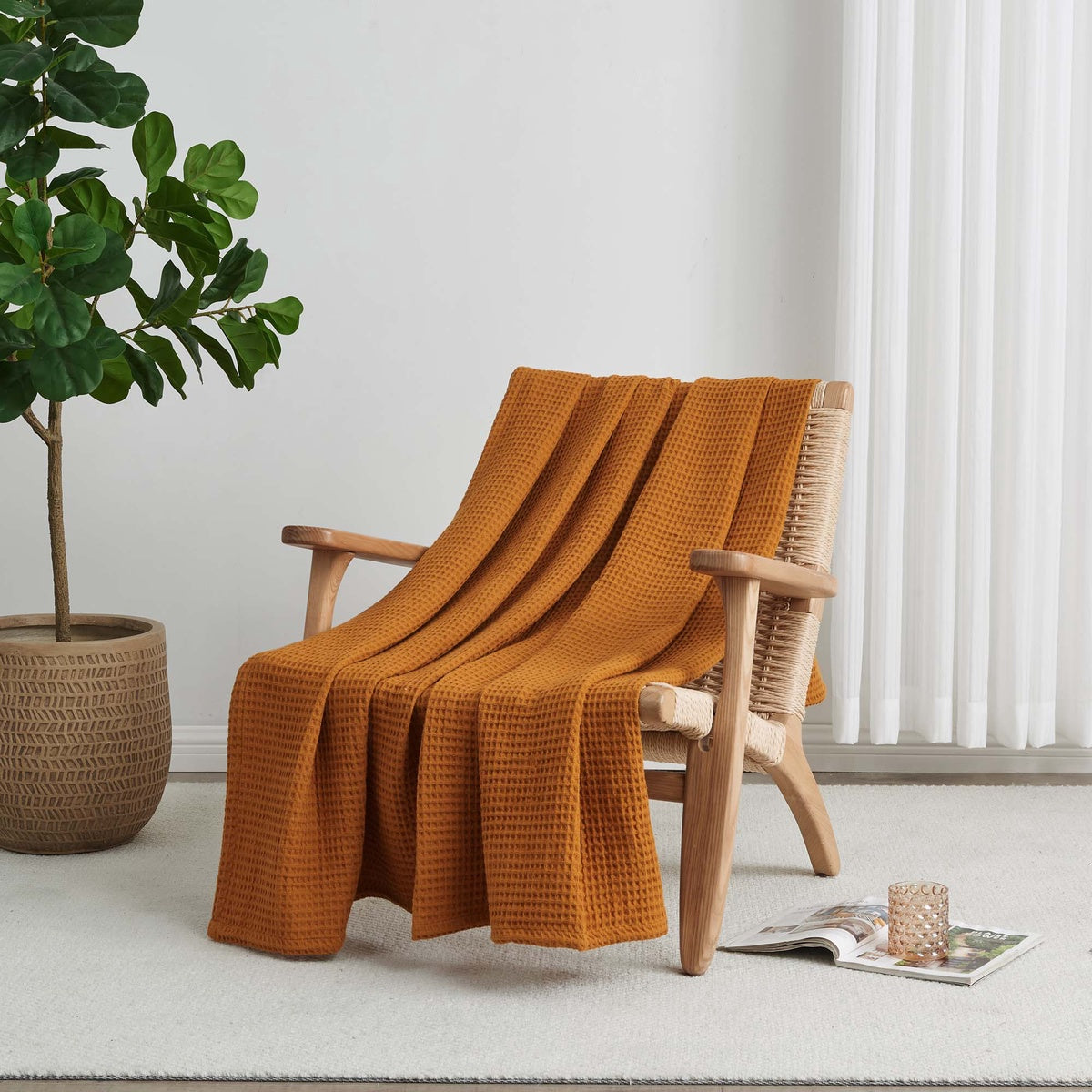  Patina Vie Maison Patina Vie Maison 100% Cotton All-Season Waffle Weave Knit Throw Blanket - Full / Queen - Bonton