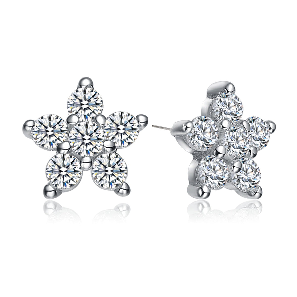  Rachel Glauber Star Shape Cubic Zirconia White Gold Plated Earrings - White Gold - Bonton