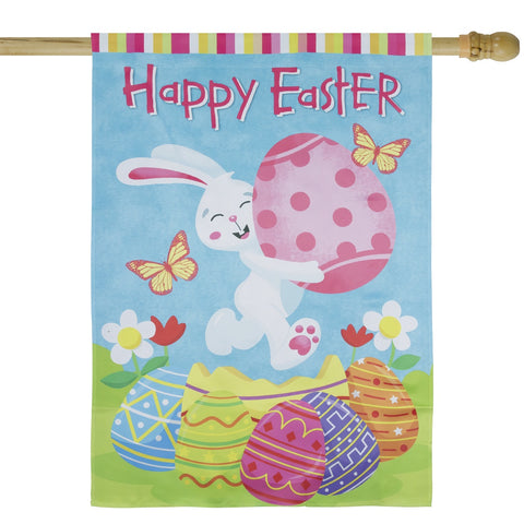 Happy Easter Bunny With Eggs Outdoor House Flag 28" X 40"