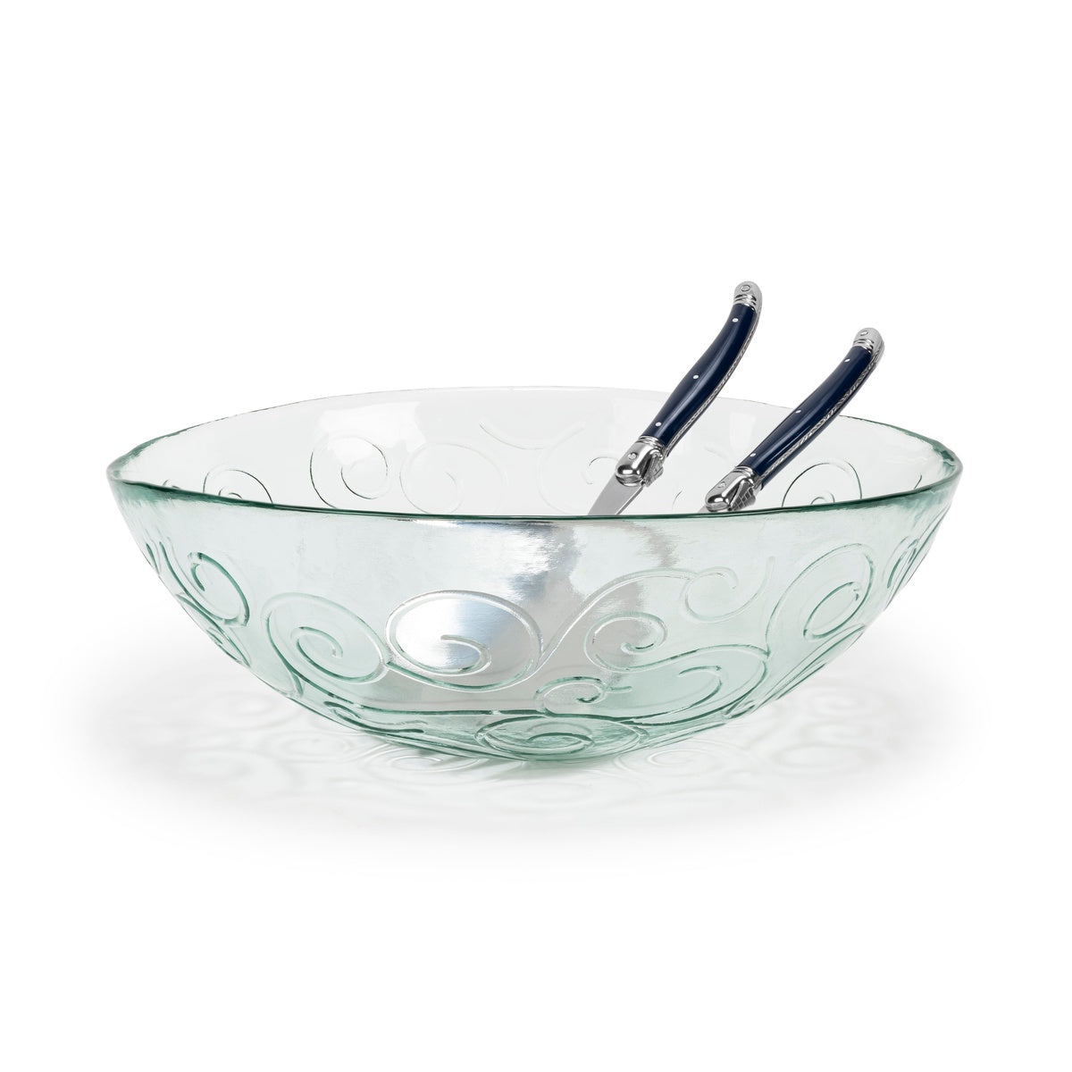  French Home Recycled Glass Celebration Salad Bowl With Navy Laguiole Serving Utensils - Default Title - Bonton