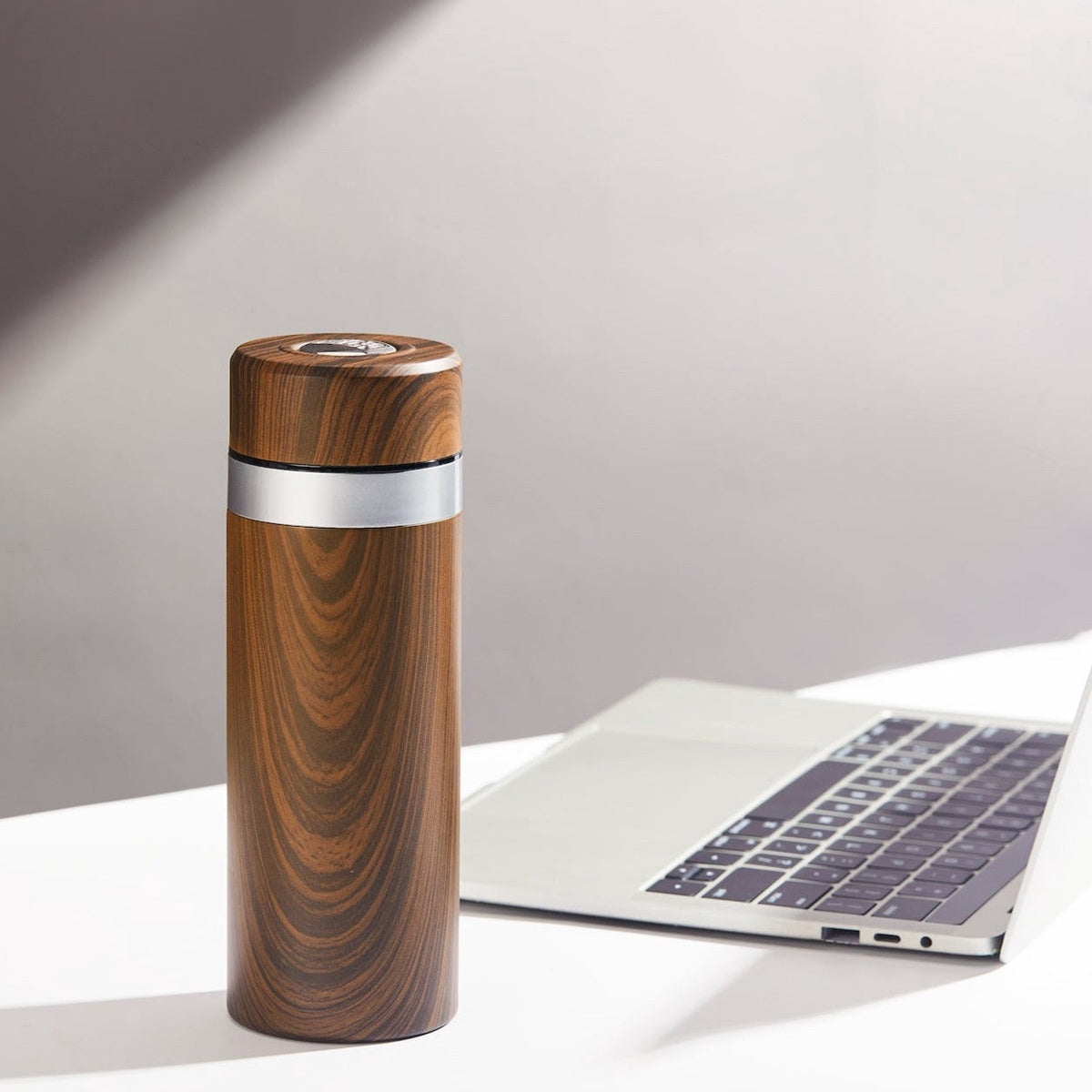  Acera Harmony Stainless Steel Travel Mug With Ceramic Core - Walnut wood with Brown Crest - Bonton