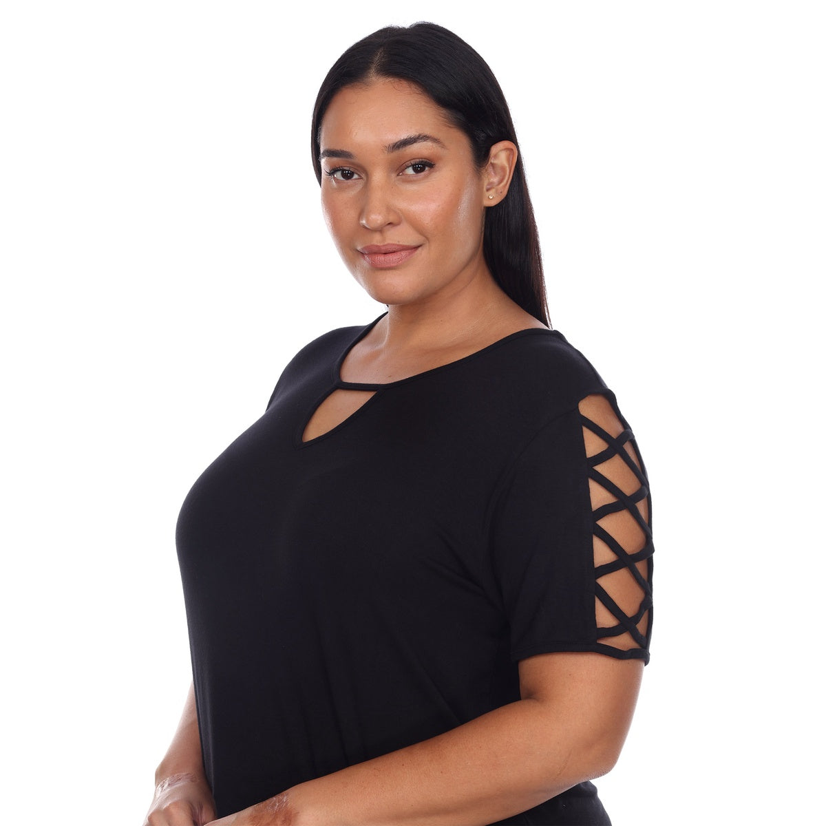  White Mark Plus Size Keyhole Neck Cutout Short Sleeve Top - 1X - Bonton