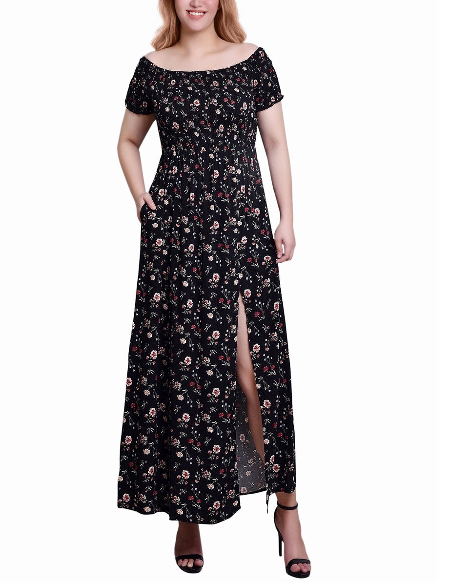  NY Collection Smocked Bodice Maxi Dress - Red Floral - Bonton