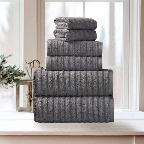 Bibb Home 6 Piece Ribbed Egyptian Cotton Towel Set