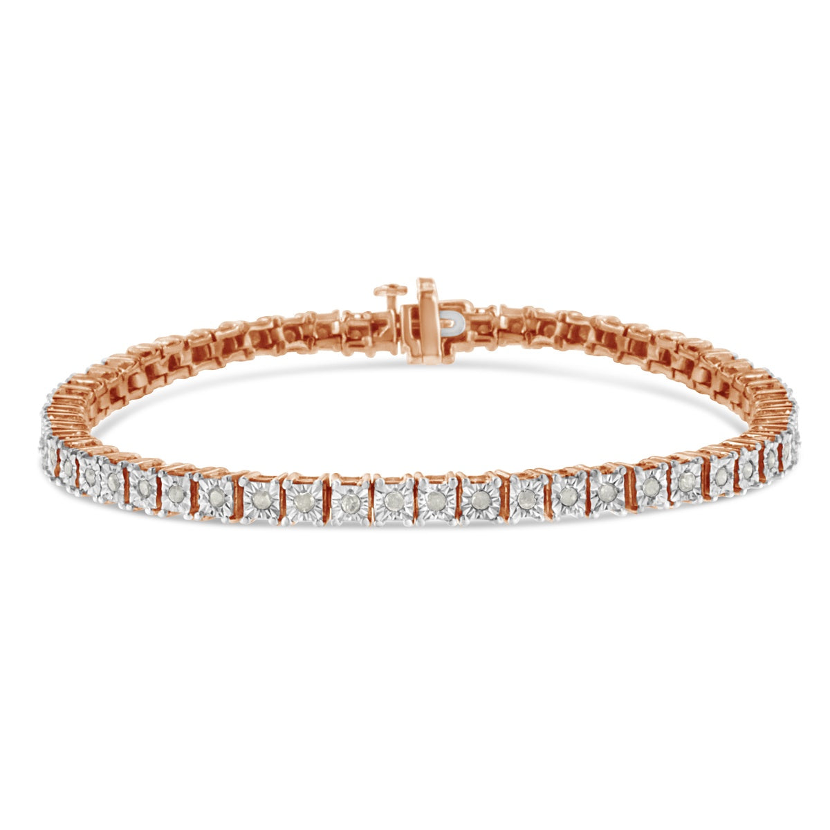  Haus of Brilliance 10K Rose Gold Over .925 Sterling Silver 1.0 Cttw Diamond Square Frame Miracle-Set Tennis Bracelet (I-J Color, I3 Clarity) - 8