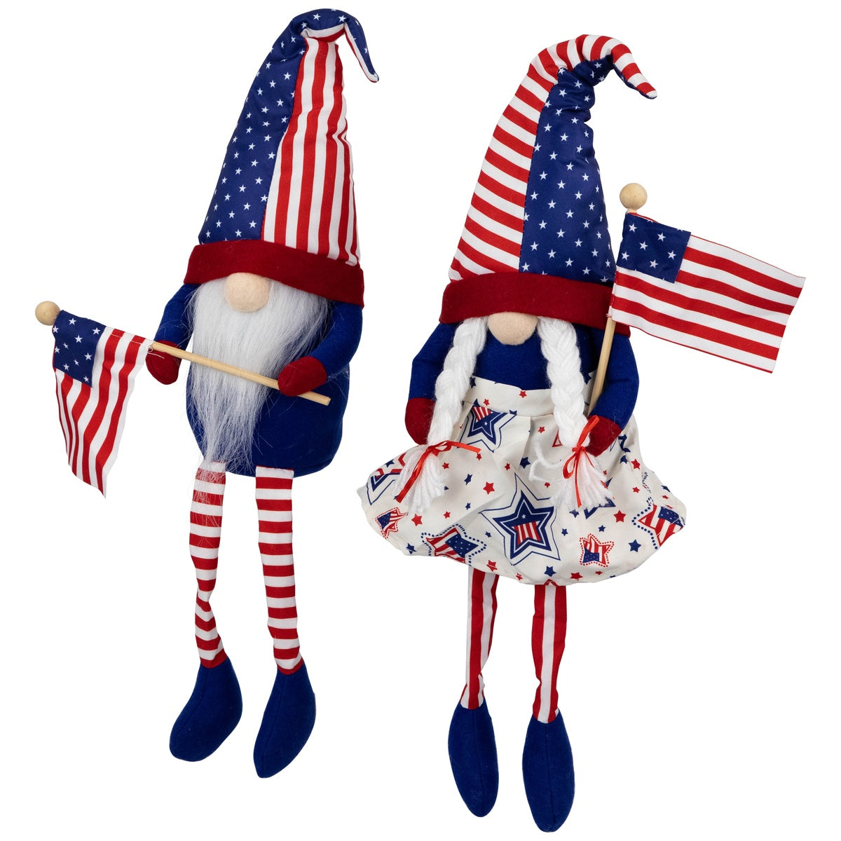  Northlight Stars and Stripes Patriotic Gnomes With Dangling Legs - 21.25