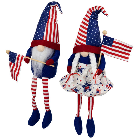 Stars and Stripes Patriotic Gnomes With Dangling Legs - 21.25" - Set of 2