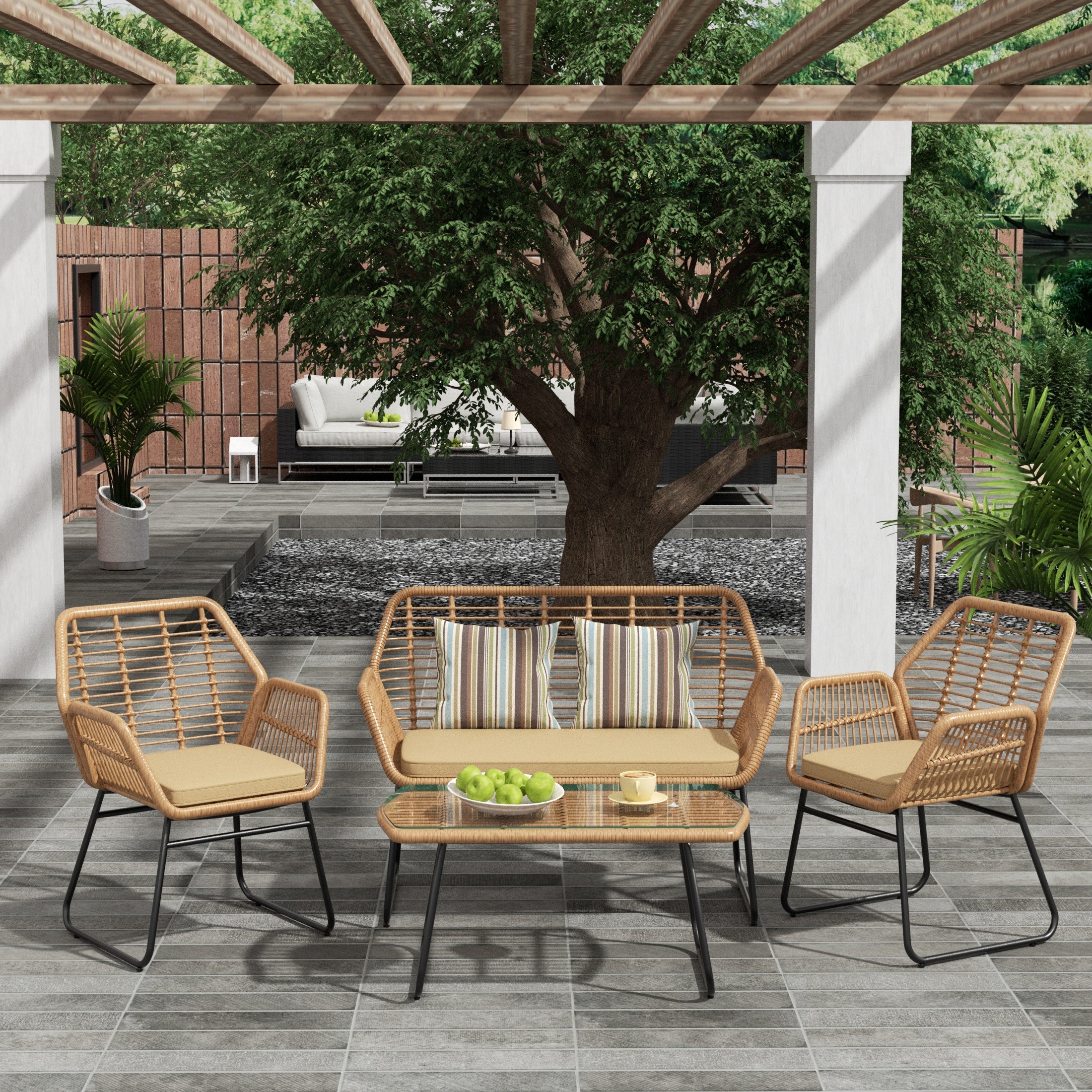  Westin Furniture 4-Piece Outdoor Patio Rattan Wicker Conversation Set - Gray - Bonton