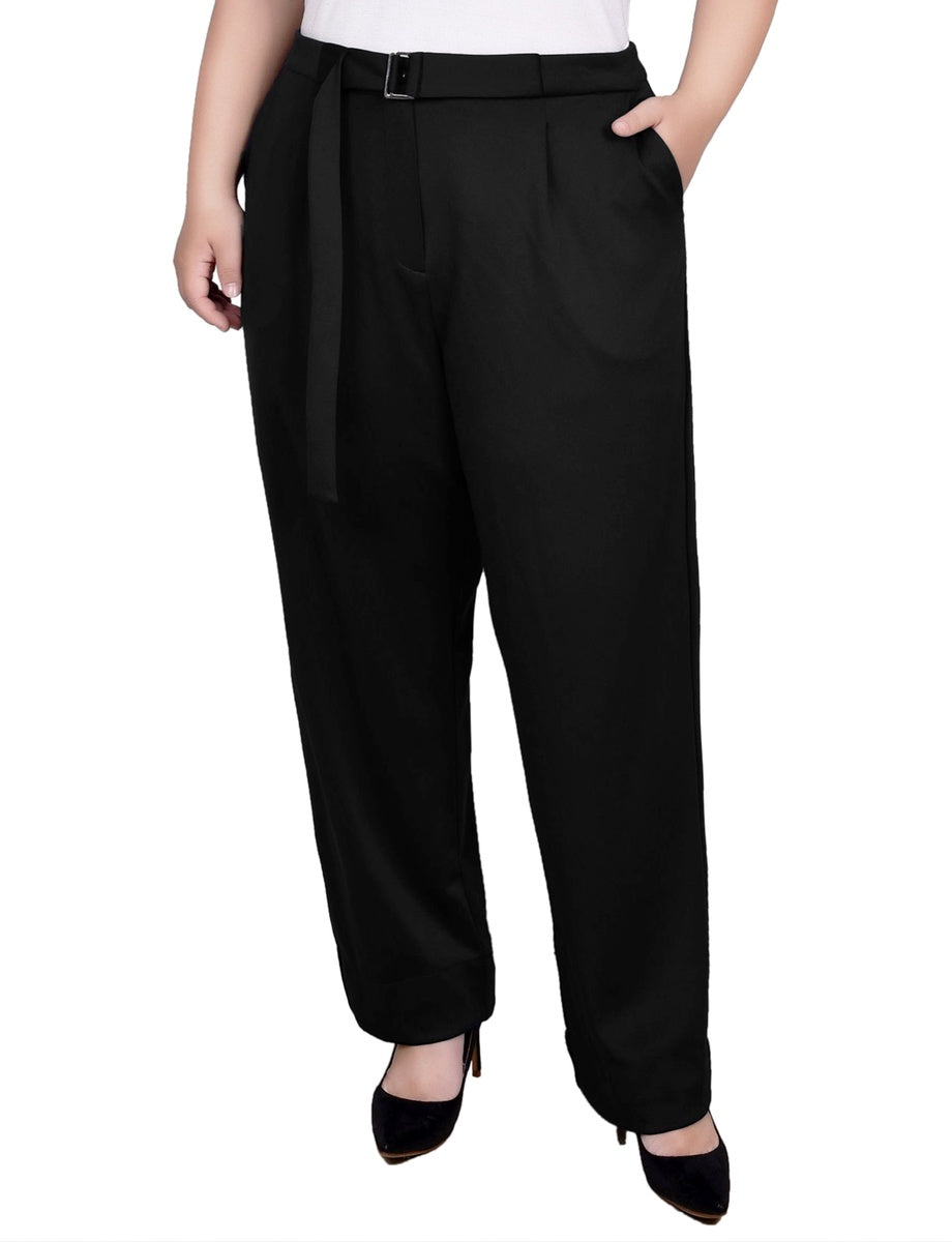  NY Collection Plus Size Belted Scuba Pant - Black - Bonton