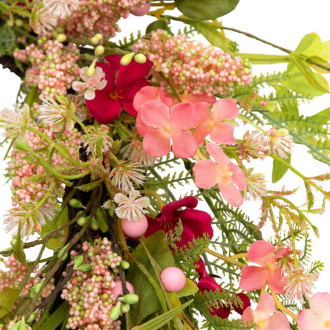 Rock Purslane Mixed Foliage and Berries Twig Wreath - 21" - Pink and Magenta