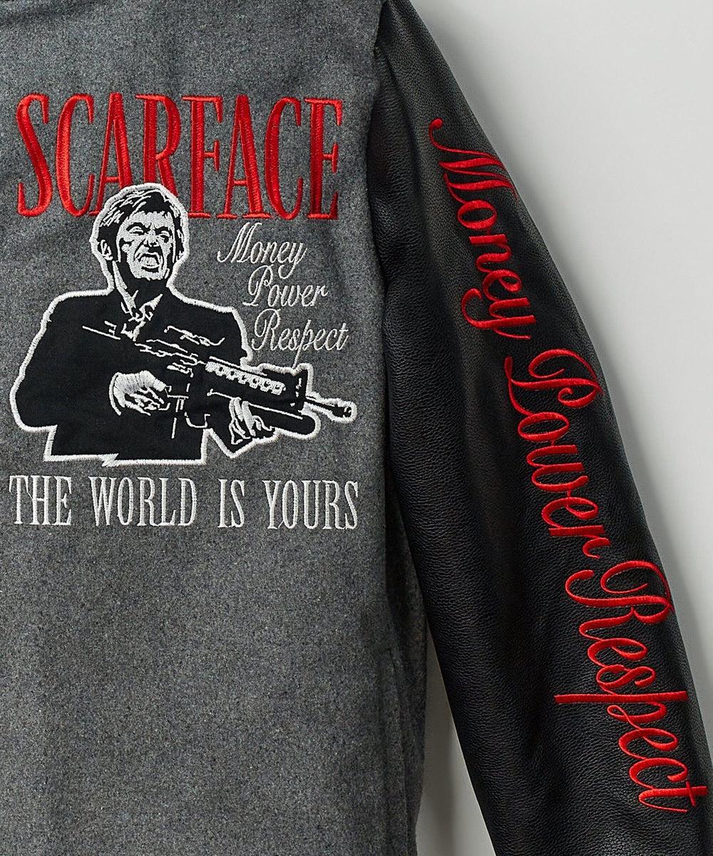  Reason Clothing Scarface the World Varsity Jacket - Black and Grey - BLACK-GREY - Bonton