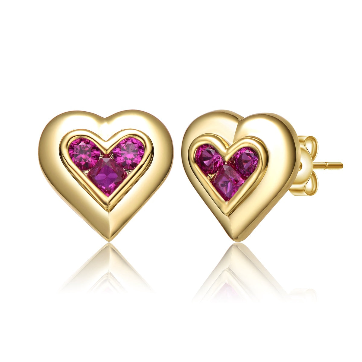  Rachel Glauber 14k Gold Plated With Ruby Red Cubic Zirconia 3-Stone Cluster Heart Stud Earrings - Ruby - Bonton