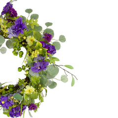 Eucalyptus and Hydrangea Floral Spring Wreath - 23" - Purple and Yellow