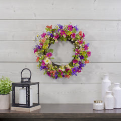 Wild Flowers and Berries Artificial Spring Twig Wreath  Pink and Yellow - 20-Inch