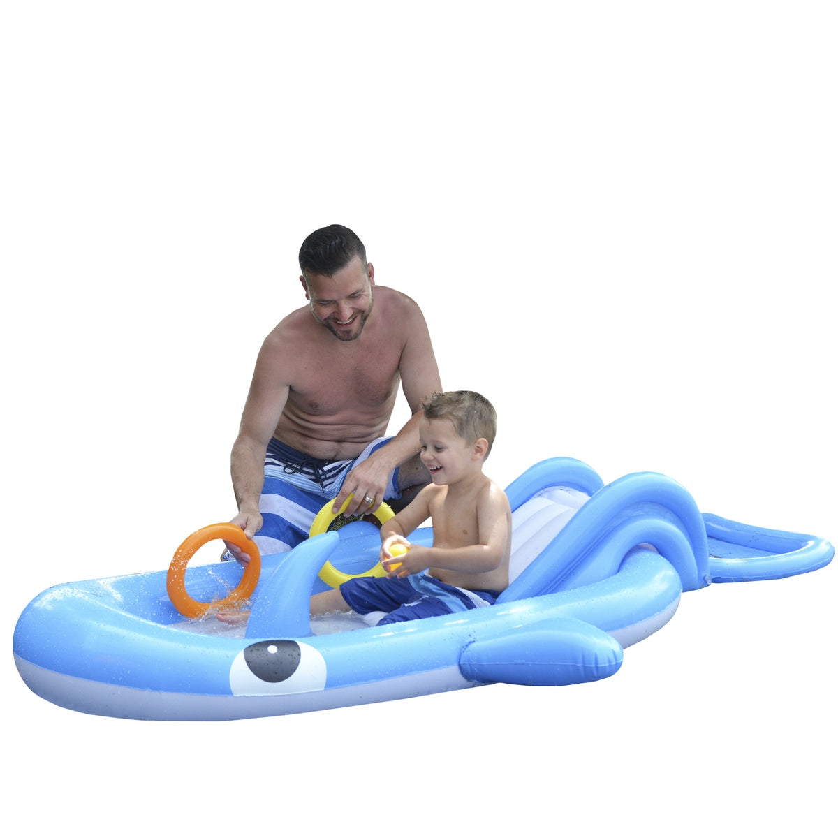  Pool Central Inflatable Childrens Whale Shaped Interactive Play Pool - 6.75' - Blue and White - Default Title - Bonton