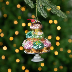 6" Pink and Blue Cupcake Tower Glass Christmas Ornament