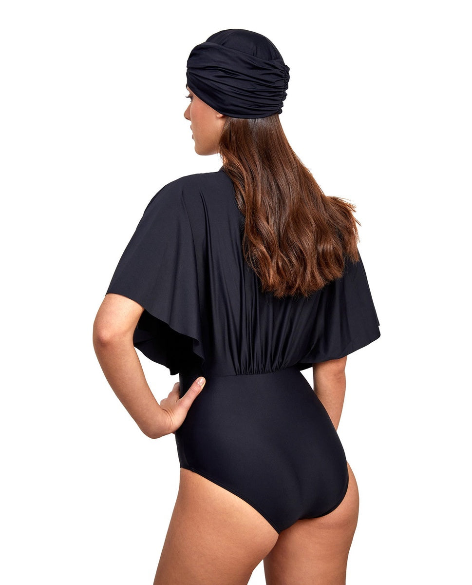  Gottex Modest Modest Sleeved Surplice Blouson One Piece - Black - Bonton