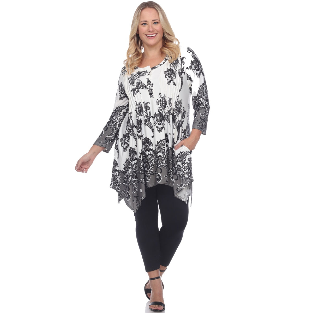  White Mark Plus Size Paisley Scoop Neck Tunic Top With Pockets - 3X - Bonton