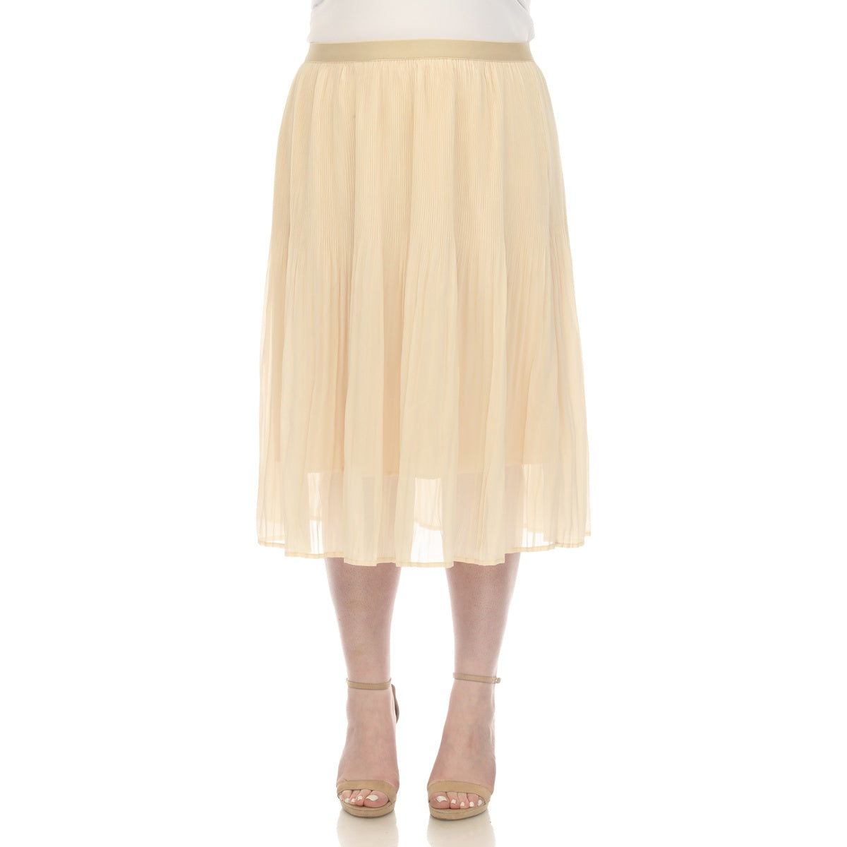  White Mark Plus Size Pleated Chiffon Midi Skirt - 3X - Bonton