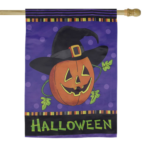 Happy Halloween Pumpkin in a Witch Hat Outdoor House Flag 28" X 40"