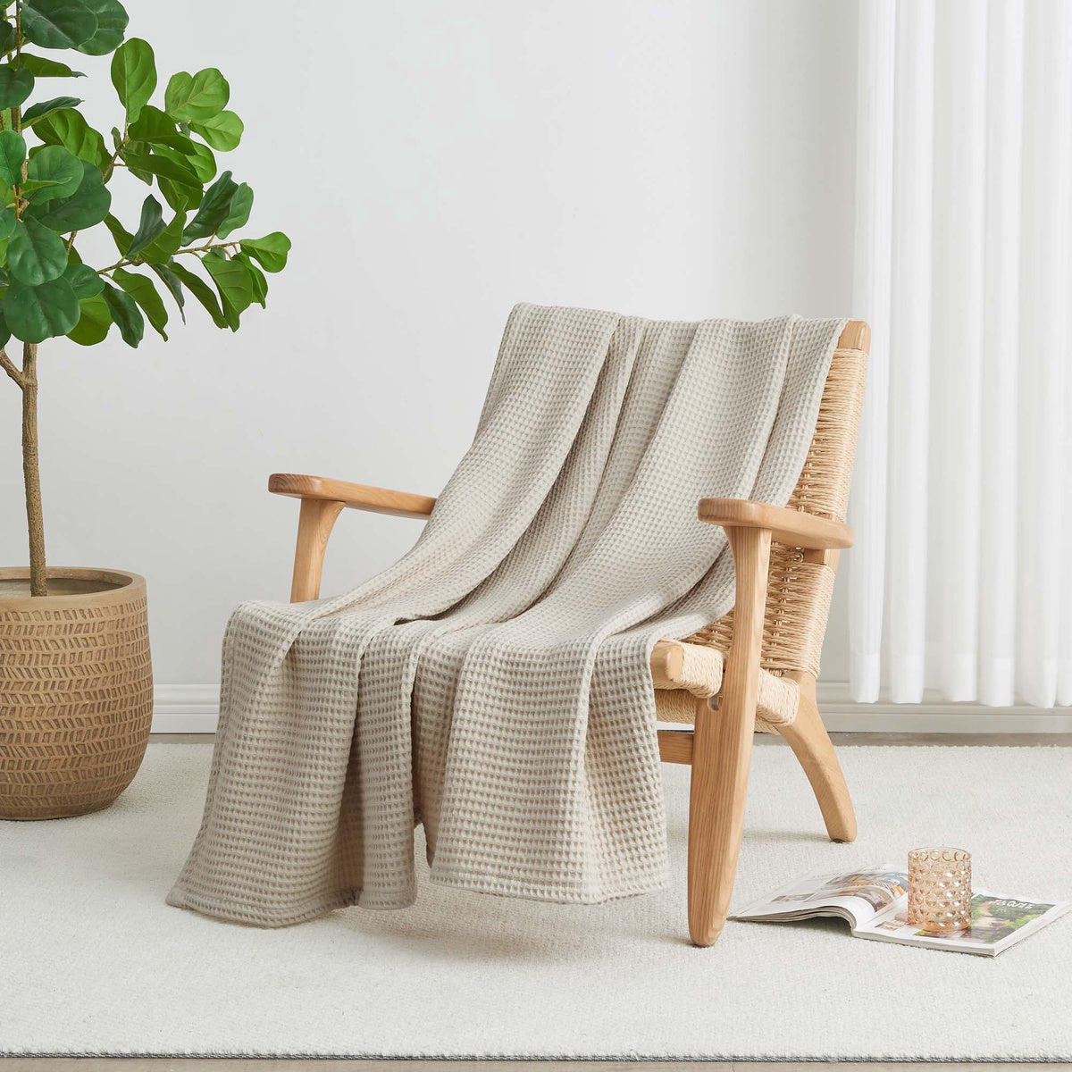  Patina Vie Maison Patina Vie Maison 100% Cotton All-Season Waffle Weave Knit Throw Blanket - Full / Queen - Bonton