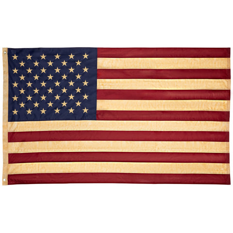 Patriotic Tea-Stained Embroidered Outdoor House Flag 60" X 36"