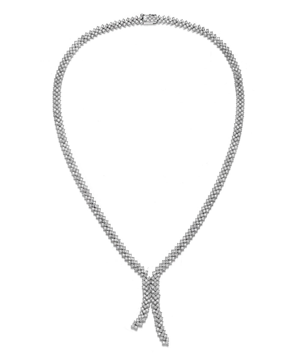  Genevive Sterling Silver White Gold Plated With Clear Round Cubic Zirconia Three-Row Cluster Necklace - White Gold - Bonton