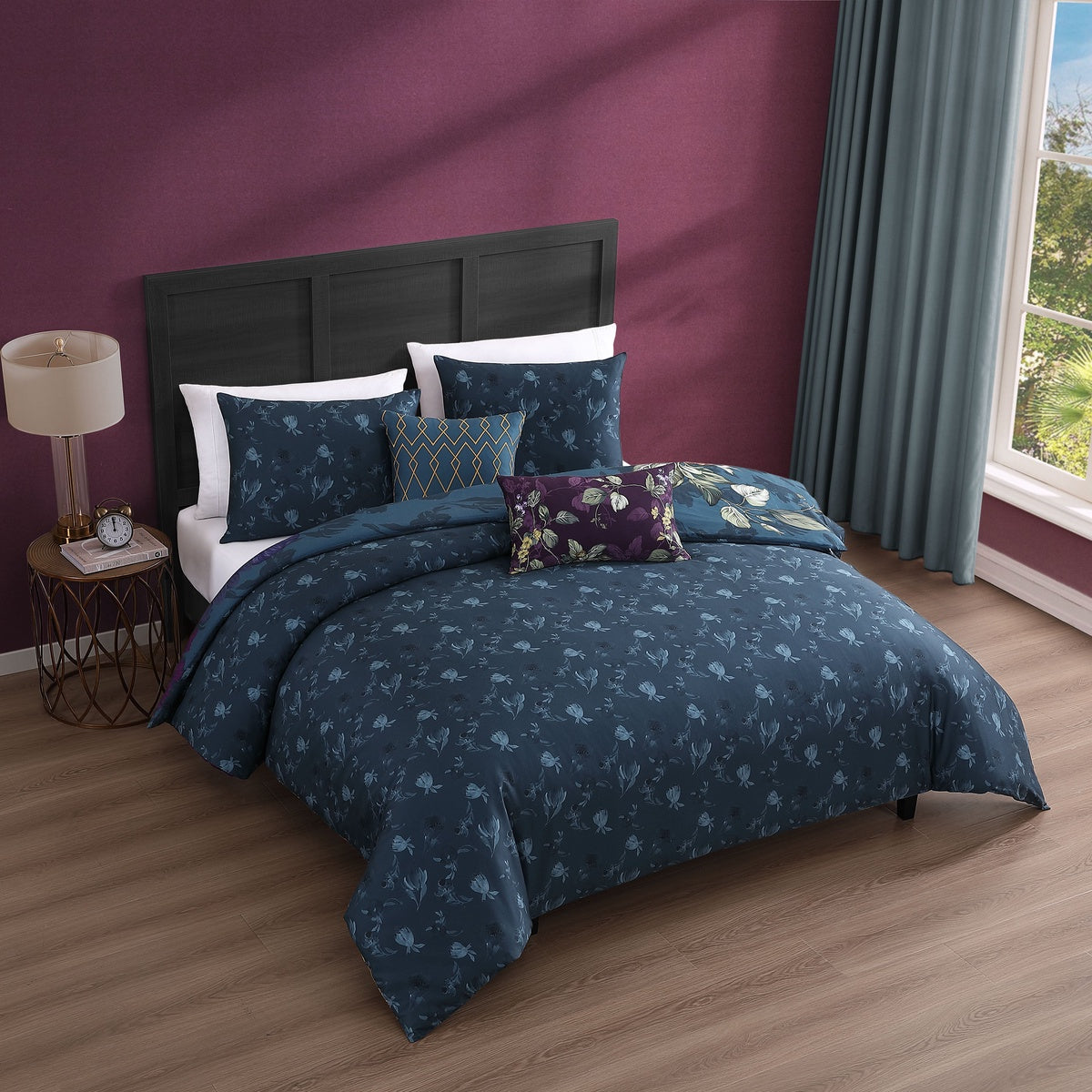  Bebejan® Bebejan Vibrant Flora 5 Piece Reversible Comforter Set - QUEEN - Bonton