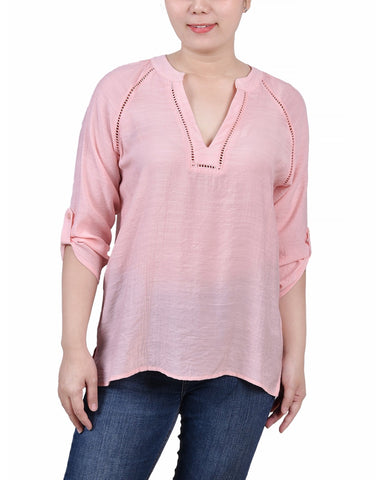 Raglan Sleeve Split Neck Blouse