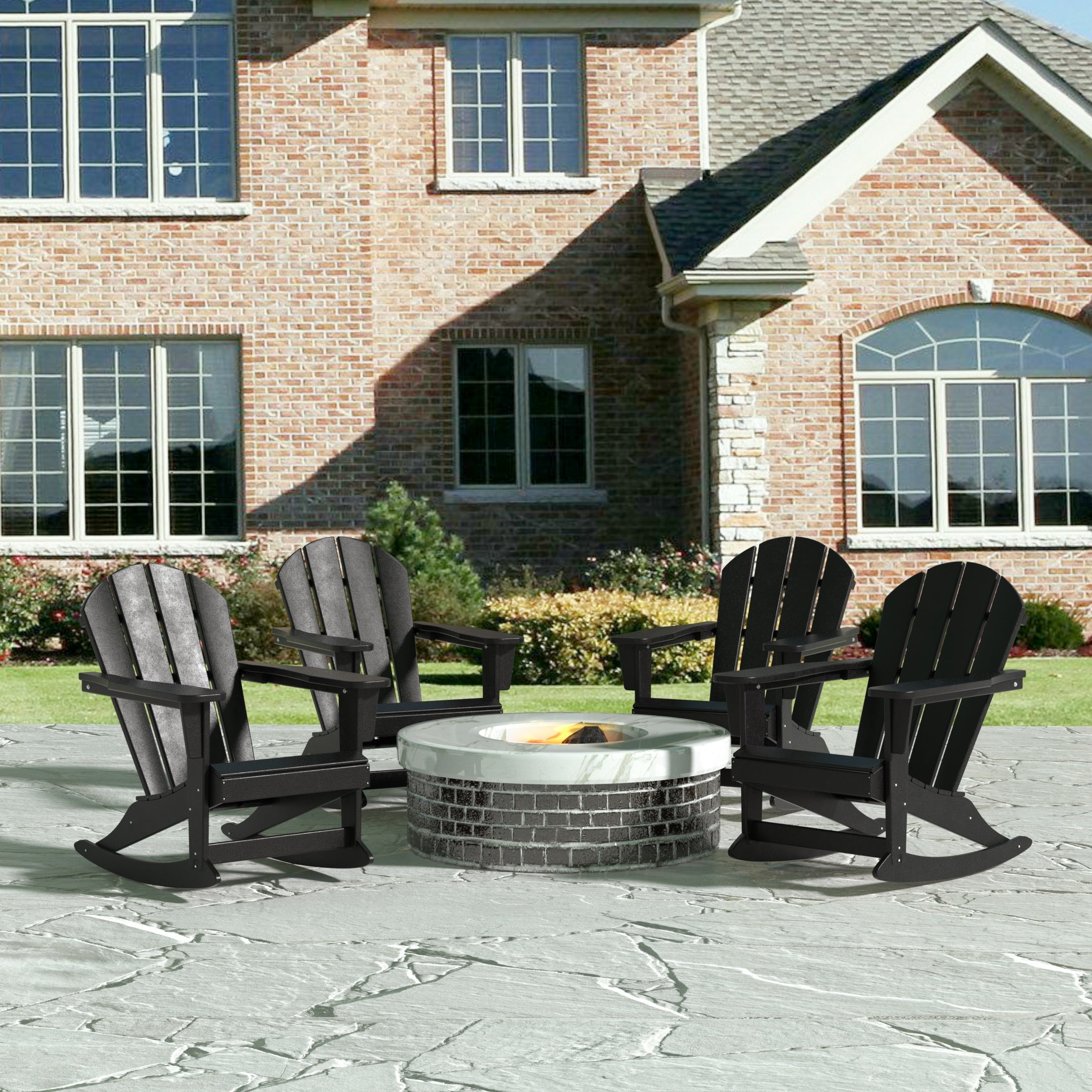  Westin Furniture Outdoor Rocking Poly Adirondack Chair, Set of 4 - Gray - Bonton