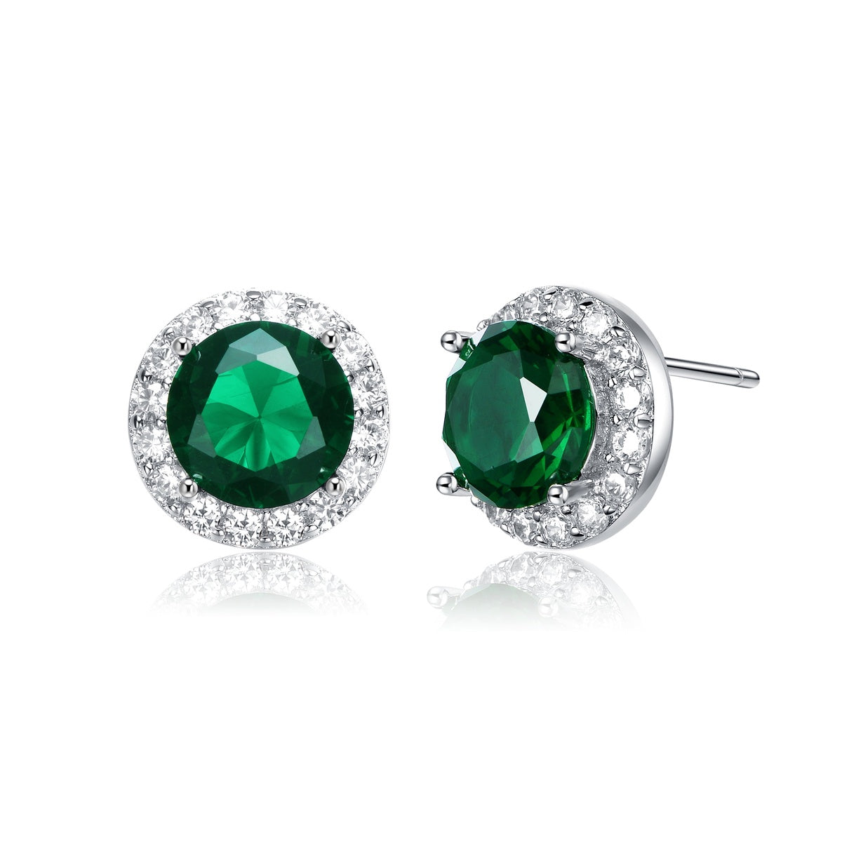  Rachel Glauber Round Shaped Stud Earrings With Colored Cubic Zirconias - EMERALD - Bonton