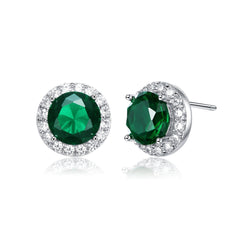 Round Shaped Stud Earrings With Colored Cubic Zirconias